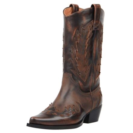 Bottes Cuir Western Salmaso Made In Italy Pointure 38 Marron Façon Croco - Occasion